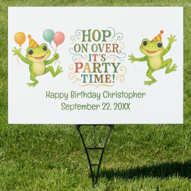 Personalized Name Date Frog Boys Toddler Birthday Sign (Insitu)