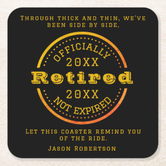 Personalized Name Date Retirement Favor for Guests Square Paper Coaster
