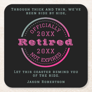 Personalized Name Date Retirement Favor for Guests Square Paper Coaster