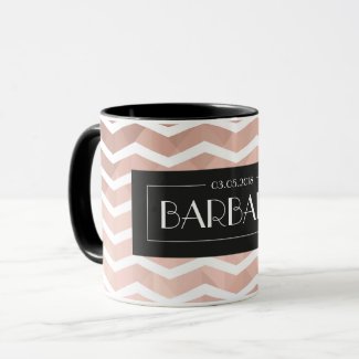 Personalized name/date rose gold geometric pattern mug