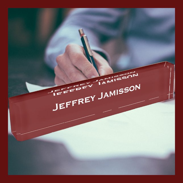 Personalized Name Deep Burgundy Acrylic Desk Name Plate (Creator Uploaded)