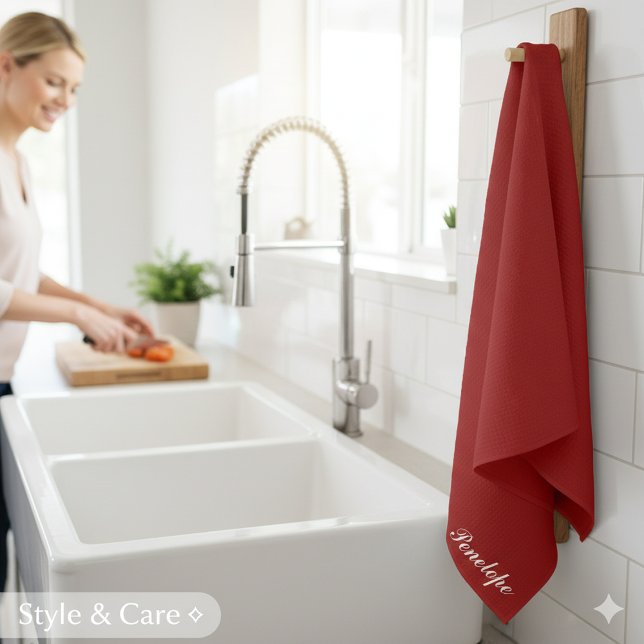 Personalized Name Deep Christmas Red Kitchen Towel (Personalized Name Deep Christmas Red Kitchen Towel)