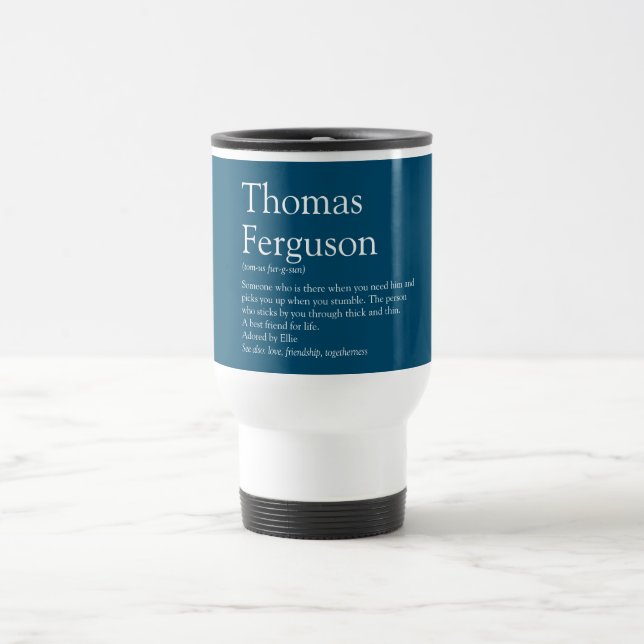 Personalized Name Definition Blue Travel Mug (Center)