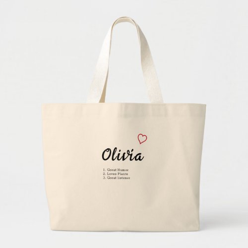 Personalized Name Definition  Large Tote Bag