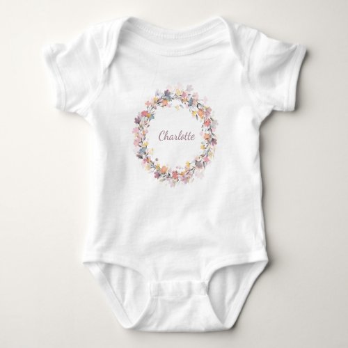 Personalized Name Delicate Pastel Floral Wreath  Baby Bodysuit