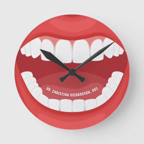 Personalized Name Dental Office Mouth Waiting Room Round Clock