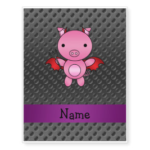 Personalized name devil pig black polka dots temporary tattoos
