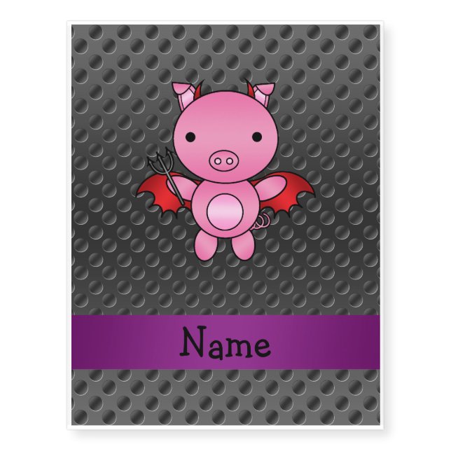 Personalized name devil pig black polka dots temporary tattoos (Front)