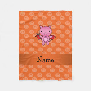 Personalized name devil pig orange pumpkins fleece blanket