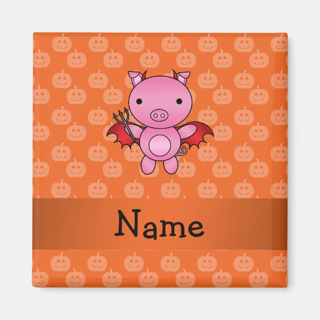 Personalized name devil pig orange pumpkins magnet (Front)
