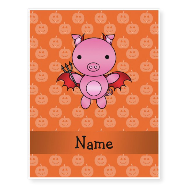 Personalized name devil pig orange pumpkins temporary tattoos (Front)