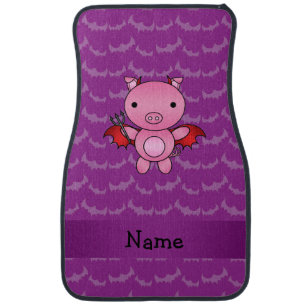 Personalized name devil pig purple bats car floor mat