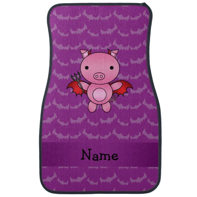 Personalized name devil pig purple bats car floor mat (Front)