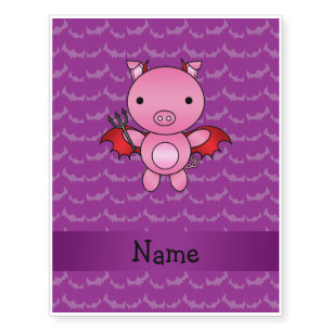 Personalized name devil pig purple bats temporary tattoos
