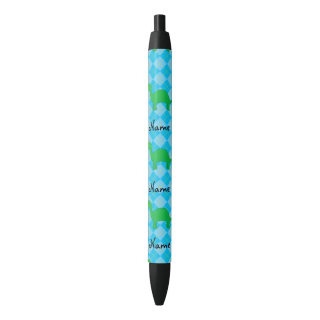 Personalized name dinosaur blue argyle pen (Front Vertical)