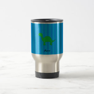 Personalized name dinosaur blue stripes travel mug