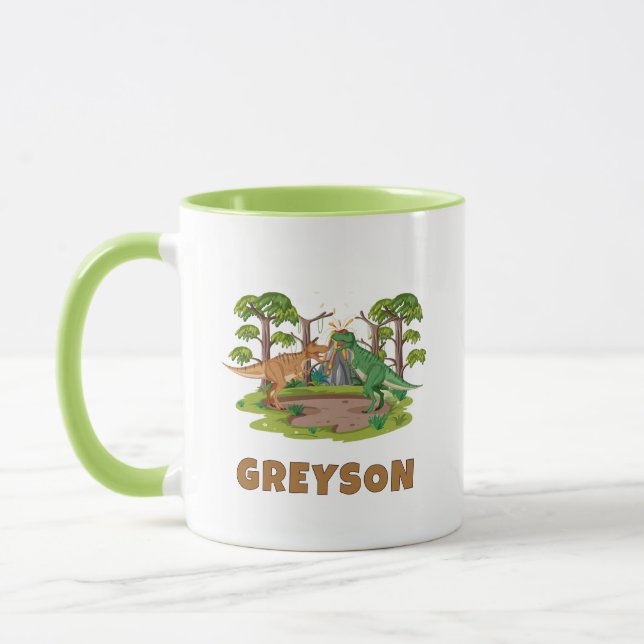 Personalized Name Dinosaur Kids Hot Cocoa Mug (Left)