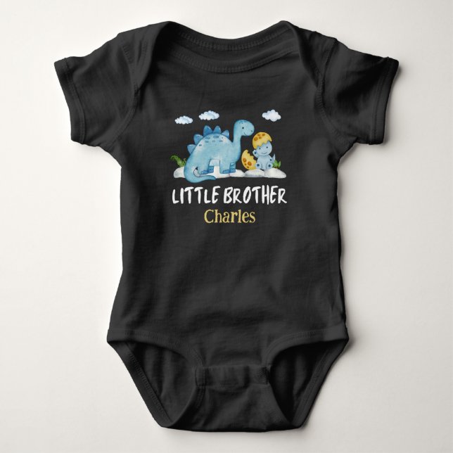Personalized Name Dinosaur Little Brother Baby Bodysuit (Front)
