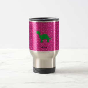 Personalized name dinosaur pink stars travel mug