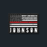 Personalized Name Distressed Firefighter Flag Canvas Print<br><div class="desc">A distressed style wall canvas wrap featuring a thin red line American flag indicative of firefighter professionals. Underneath this is a spot for yours or your gift recipients name. Be sure to follow these directions to make sure your name is perfect under the flag. 1. First type a name, either...</div>