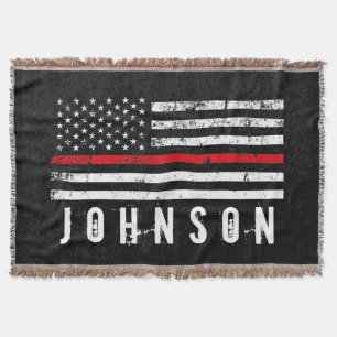 Personalized Name Distressed Firefighter Flag Throw Blanket