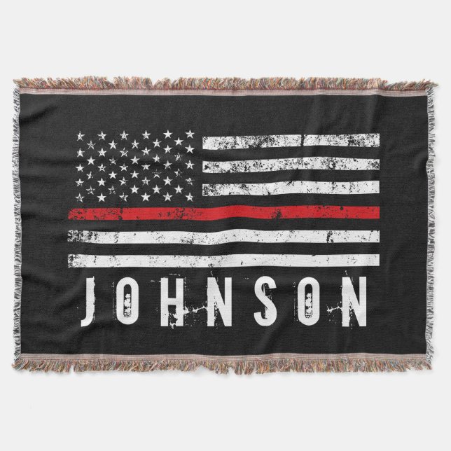 Personalized Name Distressed Firefighter Flag Throw Blanket (Front)