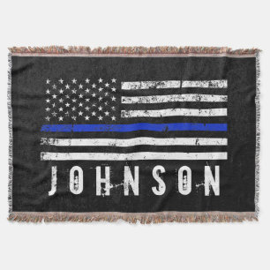 Personalized Name Distressed Police Flag Throw Blanket