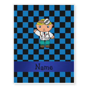 Personalized name doctor blue checkered temporary tattoos