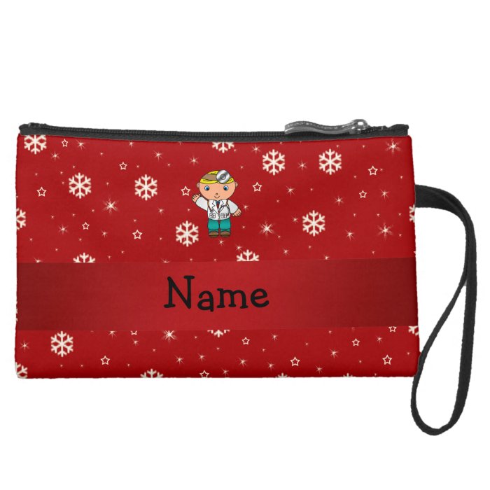 Personalized name doctor red snowflakes wristlet purse