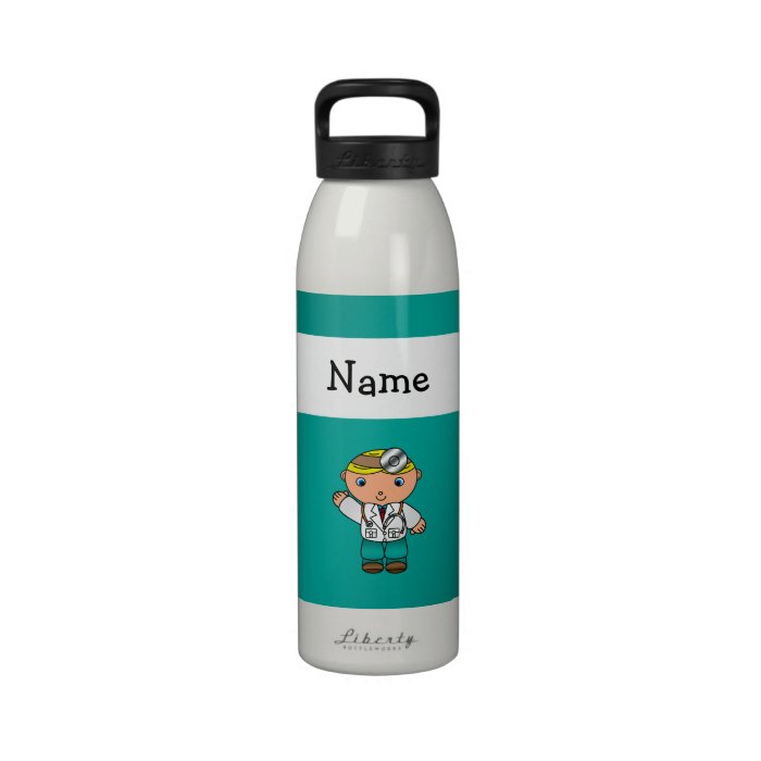 Personalized name doctor turquoise water bottles