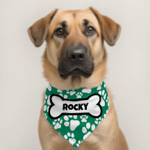 Personalized Name Dog Bone Paw Prints Green
