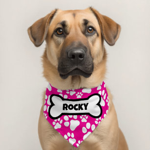 Personalized Name Dog Bone Paw Prints Pink Pet Bandana Collar