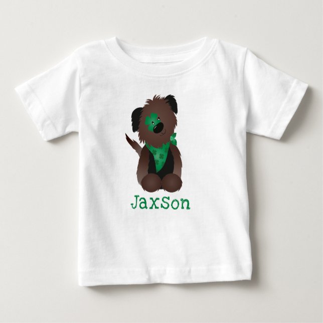Personalized Name Dog Four Leaf Clover Baby T-Shirt (Front)