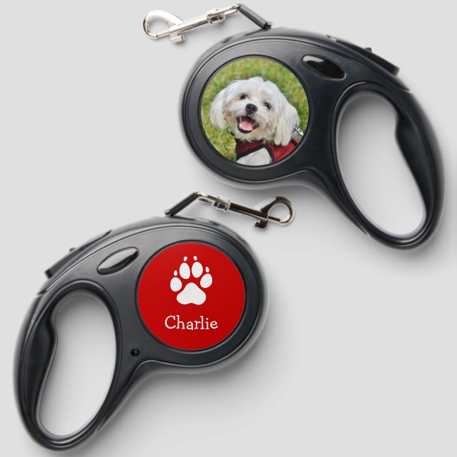 Personalized Name Dog Paw Print Retractable Pet Leash (Front & Back)