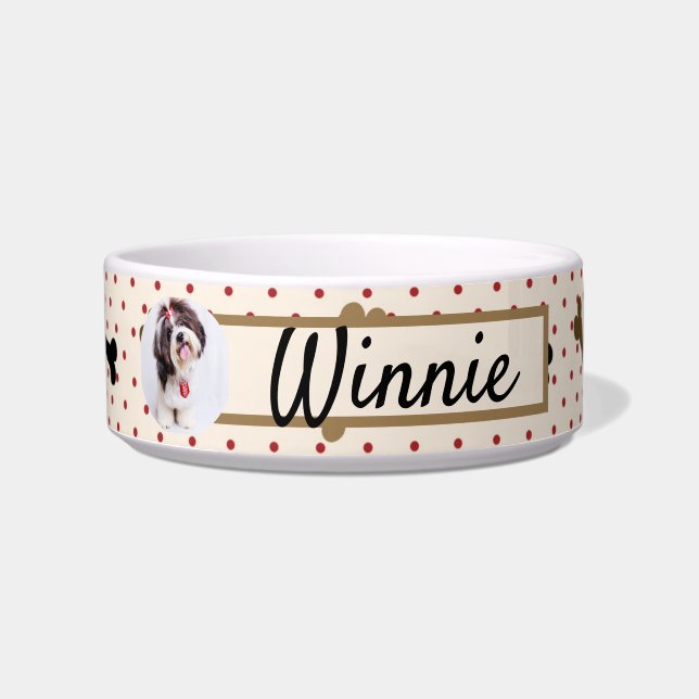 Personalized Name Dog Photo Pet Bowl Brown Bones (Front)