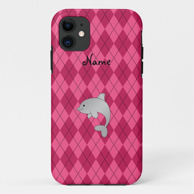 Personalized name dolphin pink argyle Case-Mate iPhone case (Back)