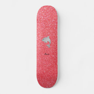 Personalized name dolphin pink glitter skateboard