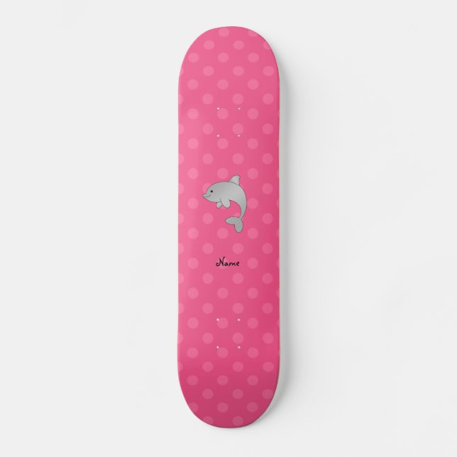 Personalized name dolphin pink polka dots skateboard deck (Front)