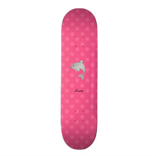 Personalized name dolphin pink polka dots skateboard deck