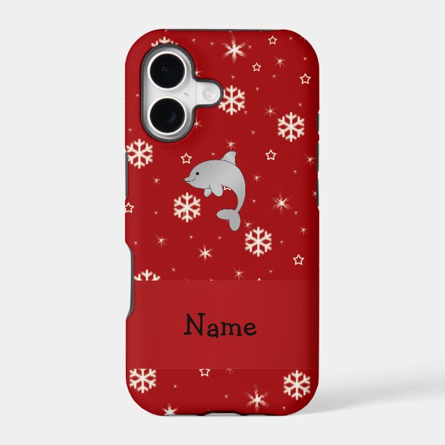 Personalized name dolphin red snowflakes iphone case (Back)