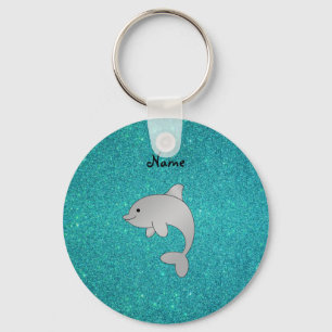 Personalized name dolphin turquoise glitter keychain