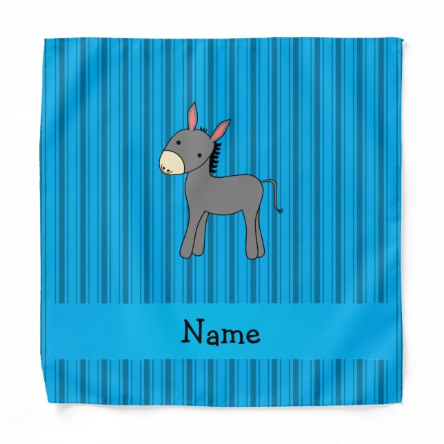 Personalized name donkey blue stripes bandana (Front)