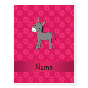 Personalized name donkey pink flowers temporary tattoos