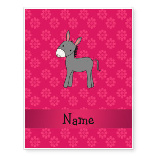 Personalized name donkey pink flowers temporary tattoos