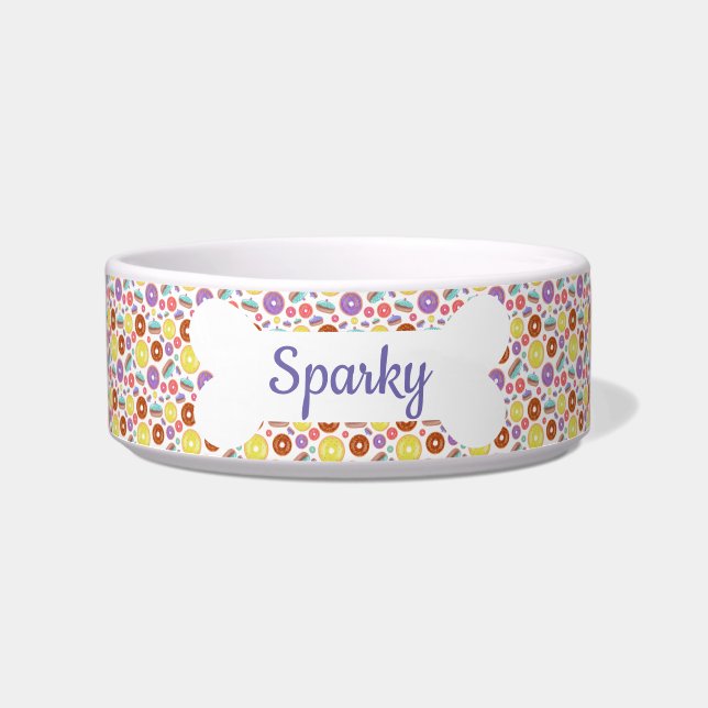 Personalized Name Donuts Pattern Pet Bowl (Front)