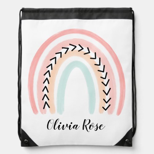 Personalized Name Doodle Rainbow Pastel Colors Drawstring Bag