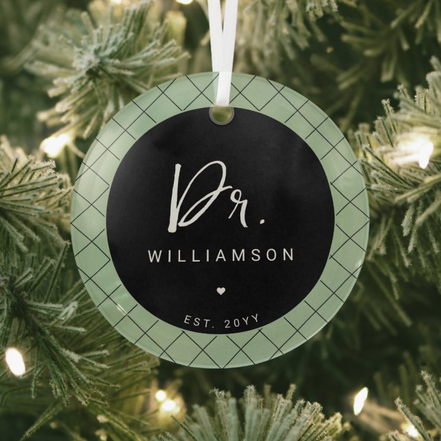 Personalized Name Dr Minimalist Doctor Graduation Glass Ornament (Insitu)