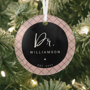 Personalized Name Dr Minimalist Doctor Graduation Glass Ornament