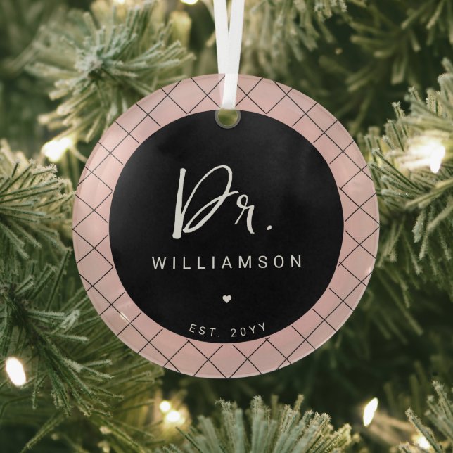 Personalized Name Dr Minimalist Doctor Graduation Glass Ornament (Insitu)