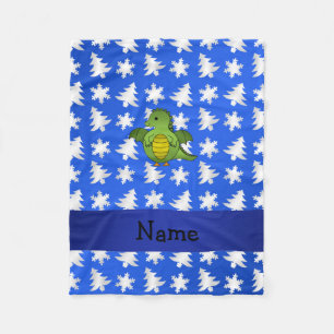 Personalized name dragon blue snowflakes trees fleece blanket
